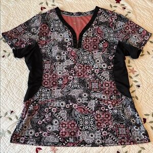 Healing Hands Black and Pink Patterned Short Sleeve Top
